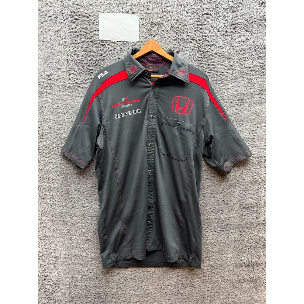 Vintage Fila Honda Racing F1 Team Bridgestone Button-Up Shirt Black Size S/M